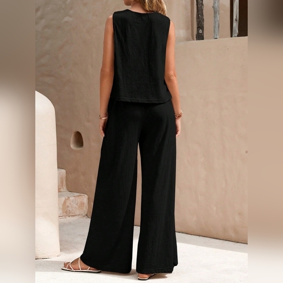 Solid Tank Top & Wide Leg Pants - Picture 3 of 5